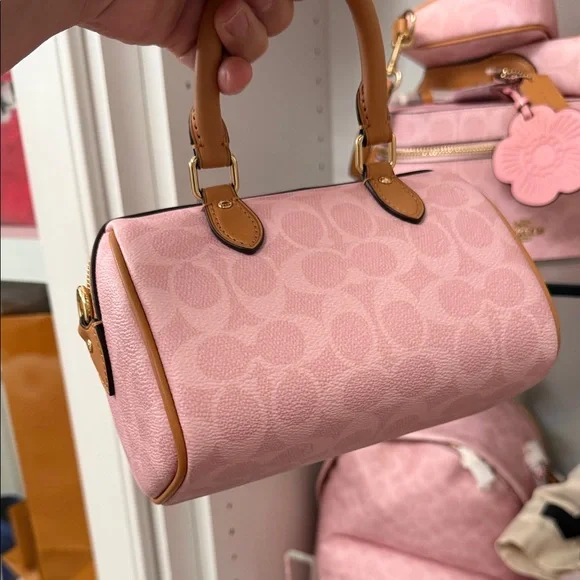 NWT Coach Pink and Tan Satchel MINI ROWAN - Picture 13 of 16